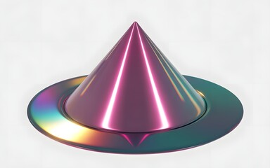 Fototapeta premium A shiny metallic UFO with a holographic effect on a plain background