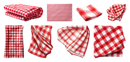 Obraz premium PNG Red checkered fabric patterns collection on transparent background