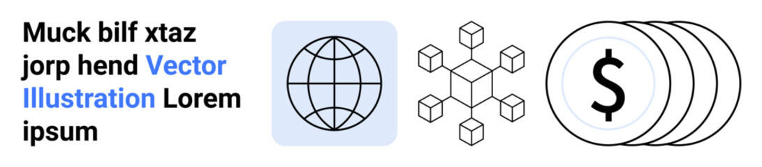 Obraz premium Financial technology, blockchain networks, crypto trading, global money flow, economic transactions, decentralized exchanges. Globe symbol with nodes and digital currency icons. Blockchain