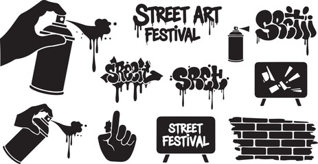 Street Art Festival Vector Icons and Graffiti Symbols Set