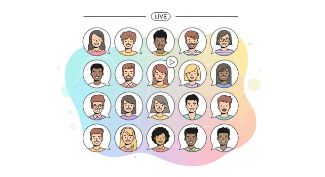 Diverse Group of People Avatars in Circles, Online Community Concept