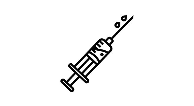 Medical Syringe Icon with Droplets, Healthcare and Vaccination Symbol