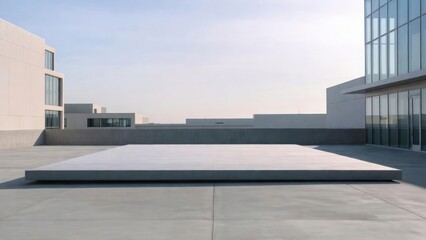 Fototapeta premium Empty concrete platform placed on roof of modern buildings