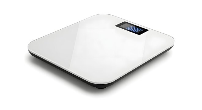 A sleek digital scale on a white background for health and fitness tracking purposes