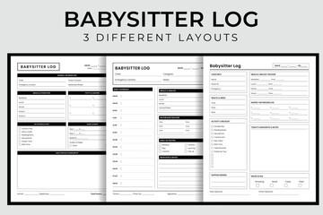 Fototapeta premium Babysitter Log Vector Illustration, Printable Caregiver Daily Information Sheet, Nanny Report Card and Emergency Contact Interior Template