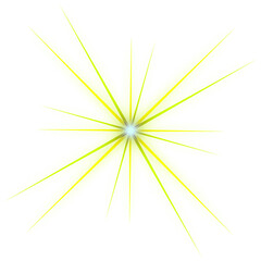 A luminous yellow starburst with multiple layered elongated points and a bright central core, set against a green background with black jagged edges and a white transparent