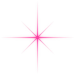 A vibrant pink starburst with eight elongated points radiating from a luminous central glow against a bright red background with black jagged edges and white transparent background