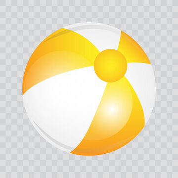 Beach ball with white and yellow stripes, vector illustration.