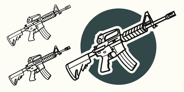Three different types of rifles displayed with a circular background