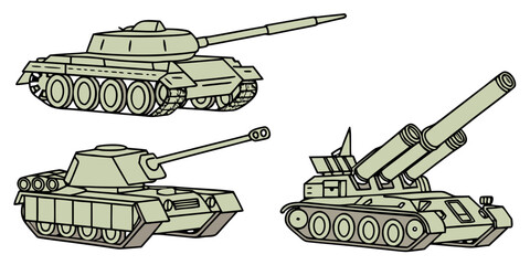 Three different types of tanks displayed in a row with a white background. © Sk
