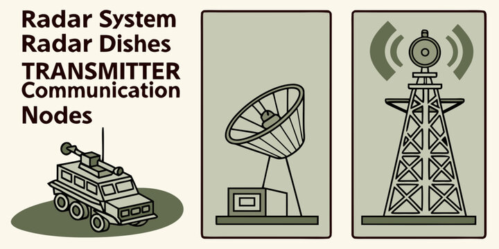A collection of radar dishes and communication towers used for radar systems and radar dishes