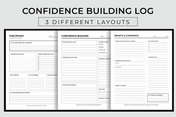 Fototapeta premium Confidence Building Log Printable Vector Illustration Daily Mindset Journal Growth Mindset Tracker Self Improvement Logbook Notebook Design Template