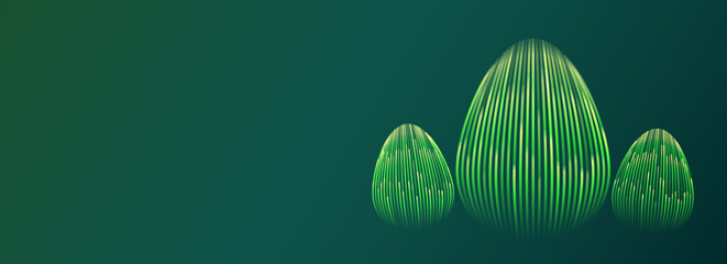 Naklejka premium Line 3d Easter eggs isolated on green banner vector background. AI technology easter egg lines pattern concept.