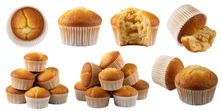 Assorted muffins in white liners baked