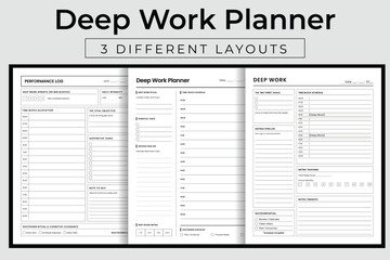 Fototapeta premium Deep Work Planner Vector Illustration, Printable High Focus Productivity Organizer, Time Blocking and Concentration Strategy Interior Template