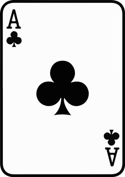 Ace of clubs playing card, simple black and white graphic