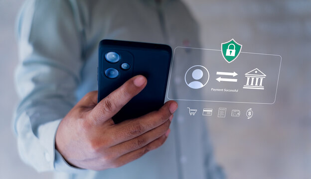 Digital payment, online banking, fintech, secure transaction, authentication money transfer, invoice, credit card, financial technology, payment successful, secure online payment transaction concept