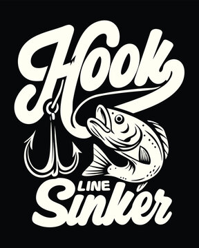 White fishing shows the hook line and sinker near an aquatic fish