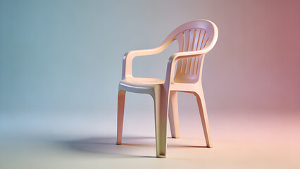 Fototapeta premium decade. Vintage pastel plastic chair in a retro 70s design, presented in a minimalist side view. lifestyle magazines.