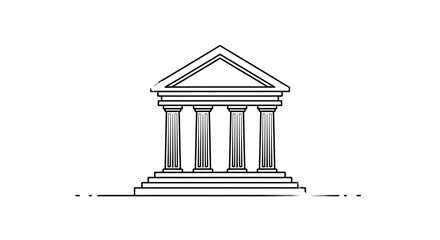 Fototapeta premium Classical Greek Temple Facade with Columns and Pediment, Architectural Outline