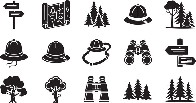 Forest Ranger Icons and Symbols for Navigation and Safety