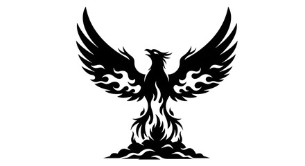 Obraz premium Powerful Phoenix Rising from Flames Black Silhouette