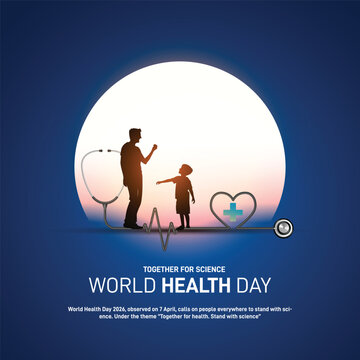 world health day 2026. world health day concept banner, poster, social media post, postcard, background, backdrop, template, greetings card, cover design. Together for science