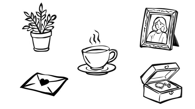 2D Animated Cozy Home Lifestyle Objects with Romantic and Daily Elements