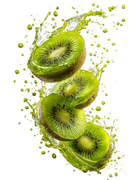 PNG Fresh kiwi slices splashing water