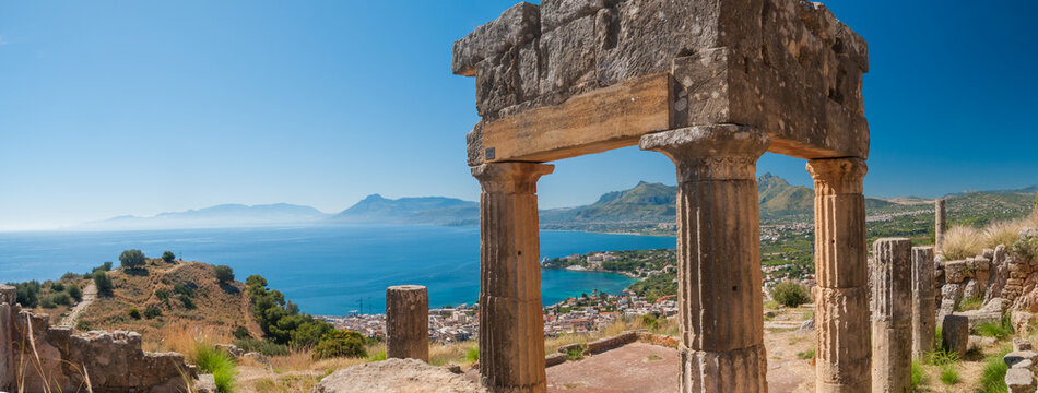 Solunto, Sicily:  columns and ruins of the Gymnasium in this famous old phoenician town near Palermo