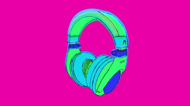 Retro risograph print style headphones overlay that spins on an endless loop, with alpha for easy drag and drop.

