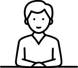 Obraz premium Hand Drawn Man Sitting at Desk Black and White Avatar Illustration in Minimal Line Art Style Design