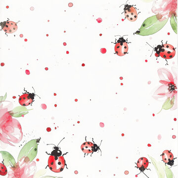 Cute ladybug pattern watercolor insect ladybug pattern watercolor insect red green white flower spring cute ladybug pattern watercolor insect with red shell and black dot white background among