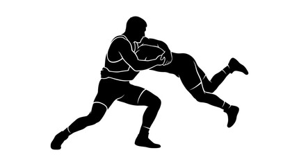 Silhouettes of two athletes engaged in a wrestling match, demonstrating strength and agility in a sport