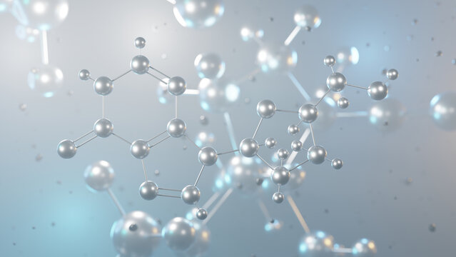 didanosine molecular structure, 3d model molecule, nucleoside analog structural chemical formula view from a microscope