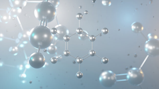 pentachlorophenol molecular structure, 3d model molecule, pesticide structural chemical formula view from a microscope