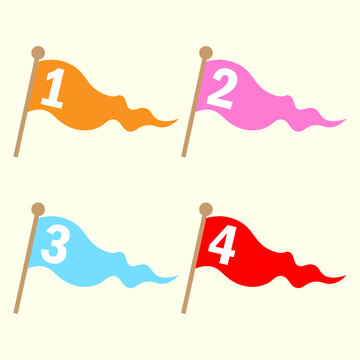 Colorful numbered flags set, educational counting banners for kids and design, vector illustration.