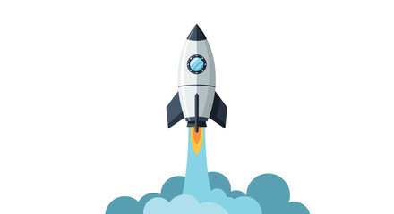 Rocket Ship Launching with Blue Smoke and Orange Flames © Eva