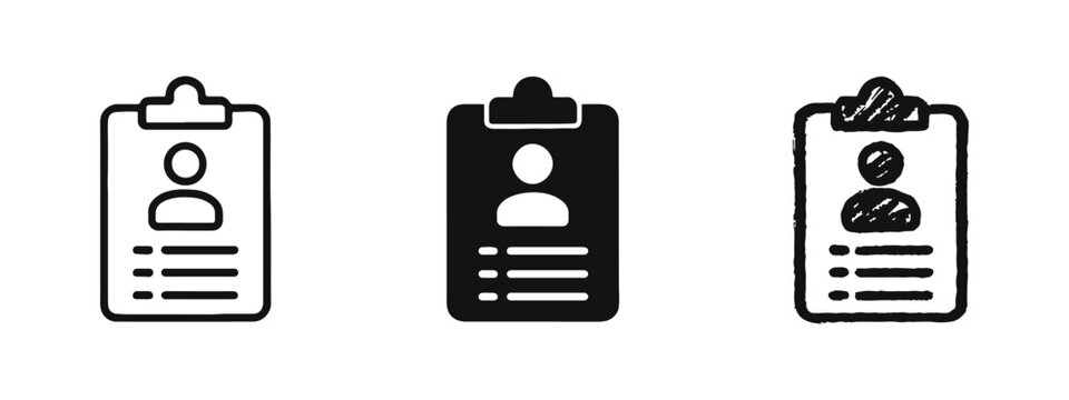 User profile document icon set. Personal data, resume or account information symbol.