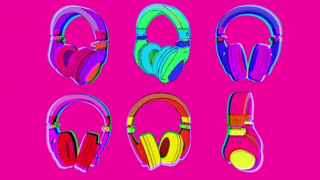 Retro risograph print style headphones overlay that spins on an endless loop, with alpha for easy drag and drop.
