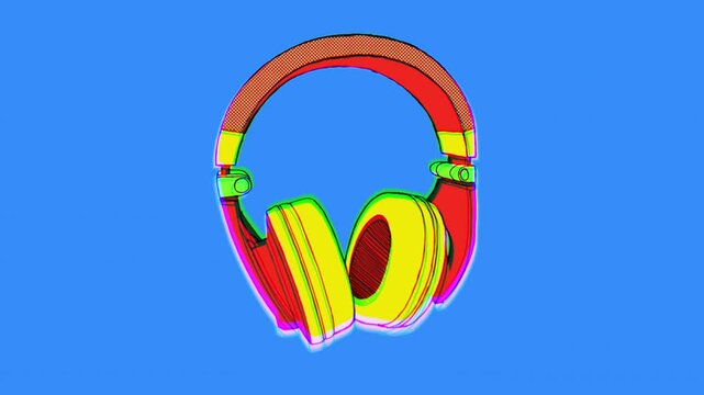 Retro risograph print style headphones overlay that spins on an endless loop, with alpha for easy drag and drop.
