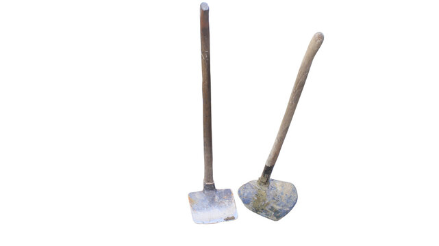 Two traditional agricultural tools, hoes with wooden handles, isolated on a transparent background. Commonly used for digging soil, gardening, and so on.