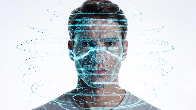 Man face overlayed with data visualization lines futuristic concept