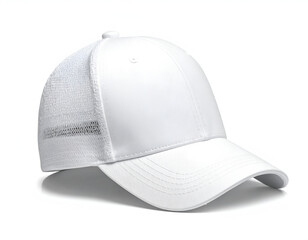 Fototapeta premium A clean white baseball cap with a mesh back