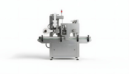 Fototapeta premium Automatic Labeling Machine for Product Packaging on White Background