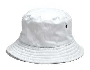 Fototapeta premium White bucket hat with stitched brim and eyelets