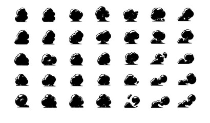 Fototapeta premium A set of black cloud icons in various shapes and sizes on a white background