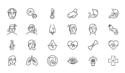 Fototapeta premium A set of medical icons illustrating various health and wellness concepts in a minimalist line art style