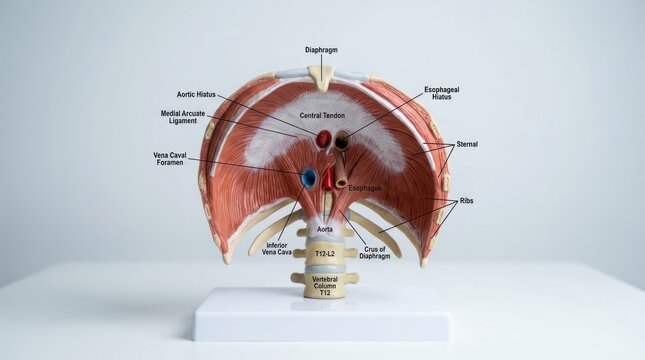 Anatomical model of a diaphragm against white background