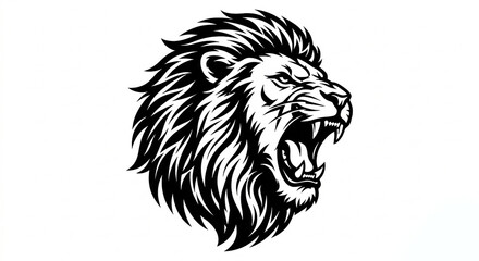 Obraz premium Aggressive African lion face illustration symbolizing strength power and dominance